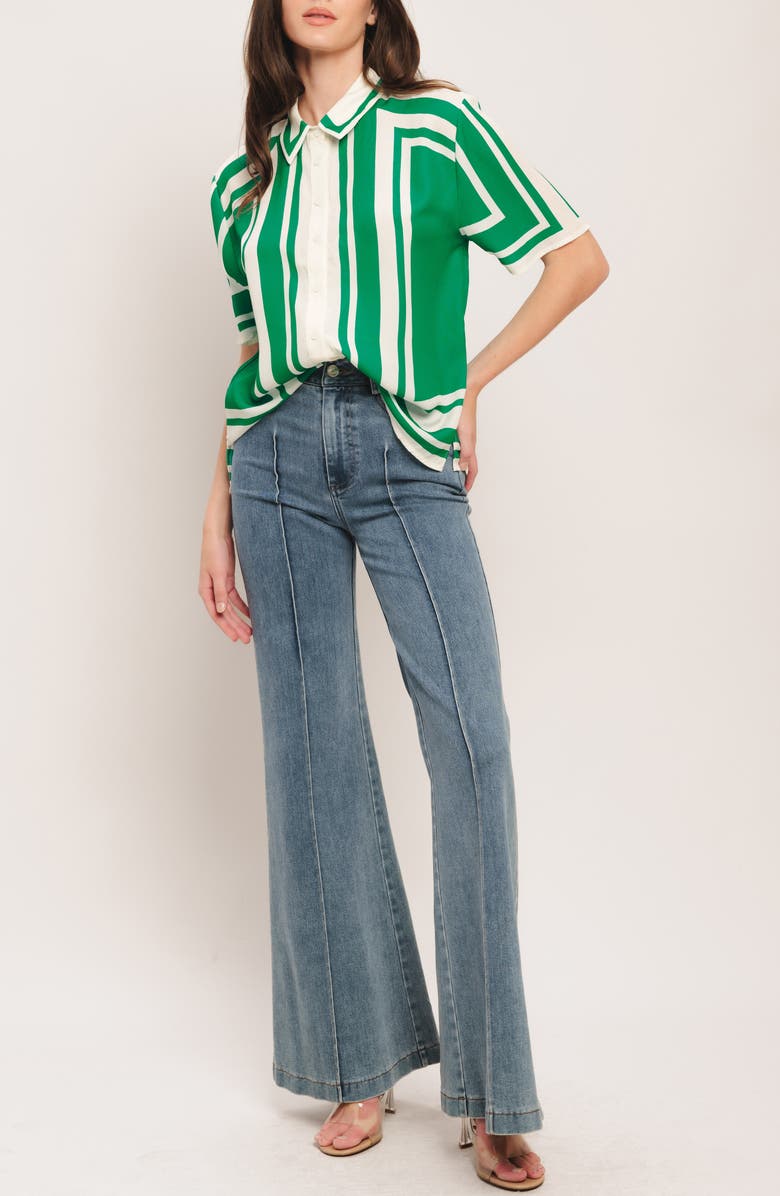 FLYING TOMATO Striped Button Up Top, Alternate, color, Ivory Green