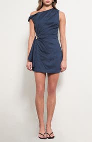 MAUDE CLUB Kaia Dot One-Shoulder Minidress