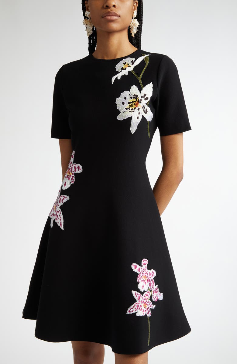 Oscar de la Renta Orchid Threadwork Fit & Flare Dress, Alternate, color,