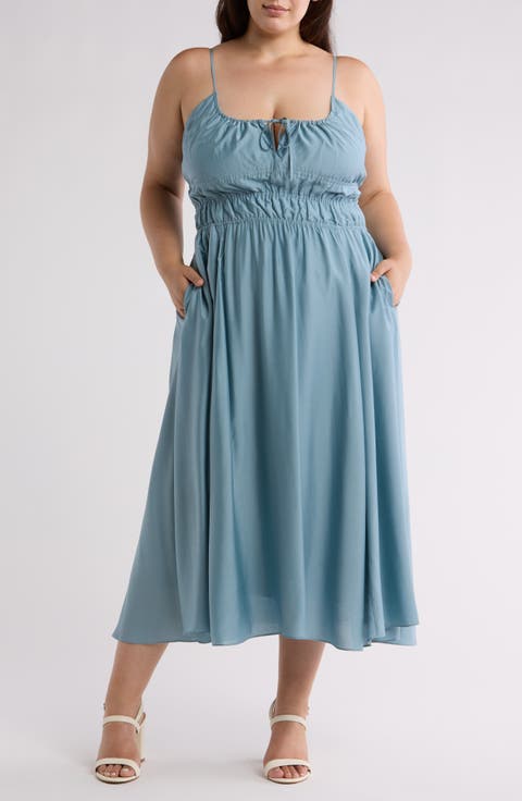 Elena Tie Keyhole Midi Sundress (Plus)