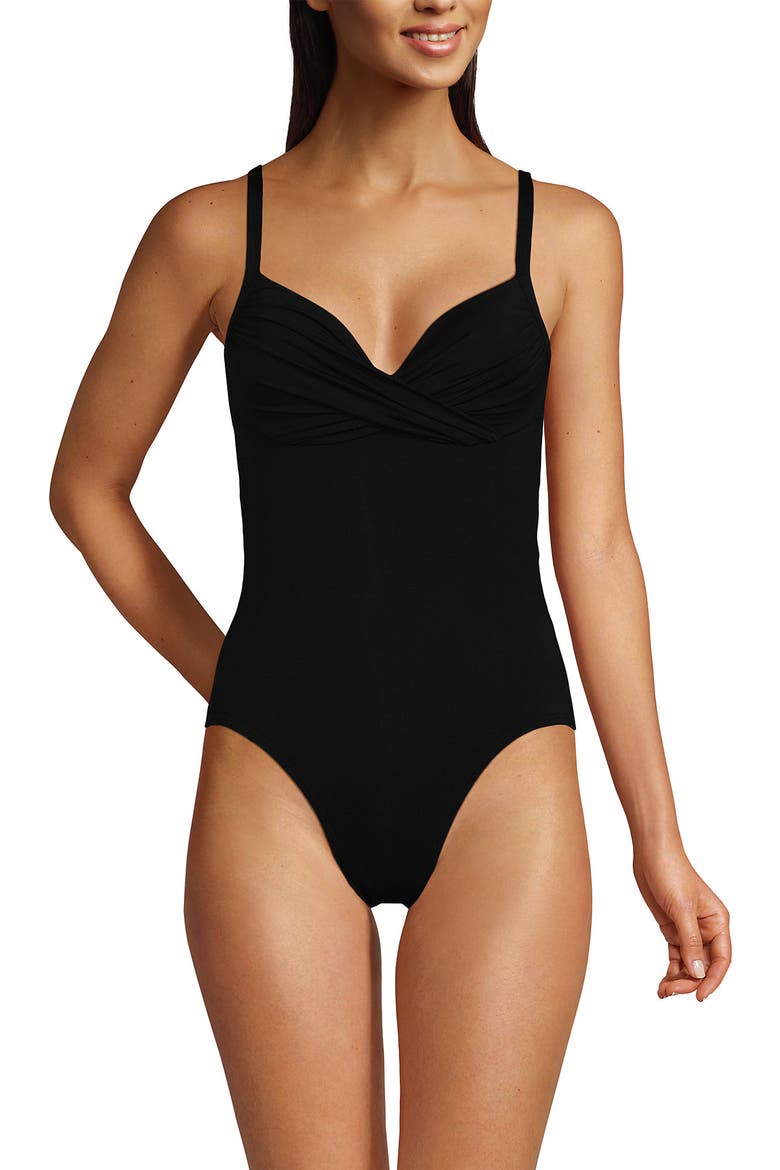 Chlorine Resistant Sculpting Control Draped One Piece Swimsuit, Alternate, color, Black
