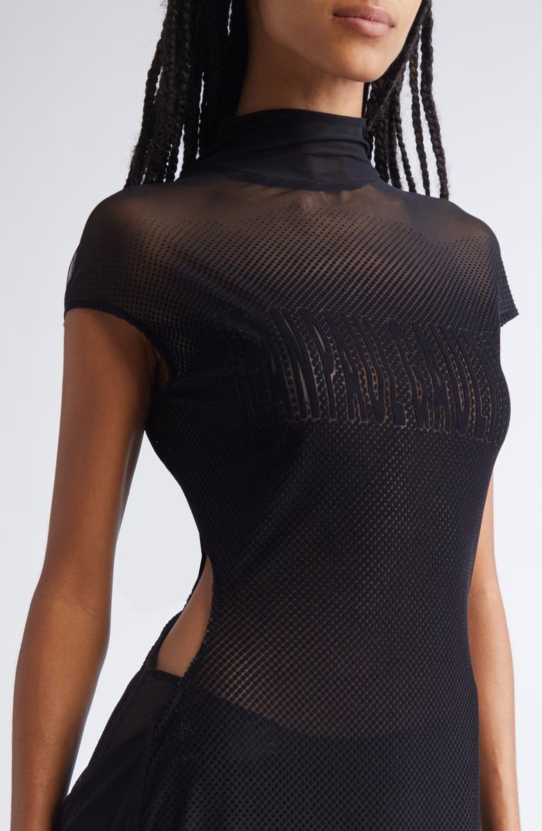 Jean Paul Gaultier Flocked Polka Dot Sleeveless Mesh Dress, Alternate, color, Black