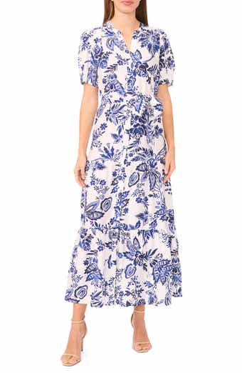 Paisley Puff Sleeve Tiered Maxi Shirtdress