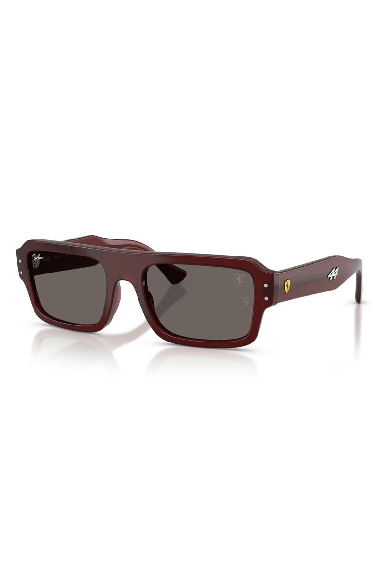 Ray-Ban x Scuderia Ferrari Flacko 56mm Rectangular Sunglasses, Alternate, color, Red Trasparent / Dark Grey