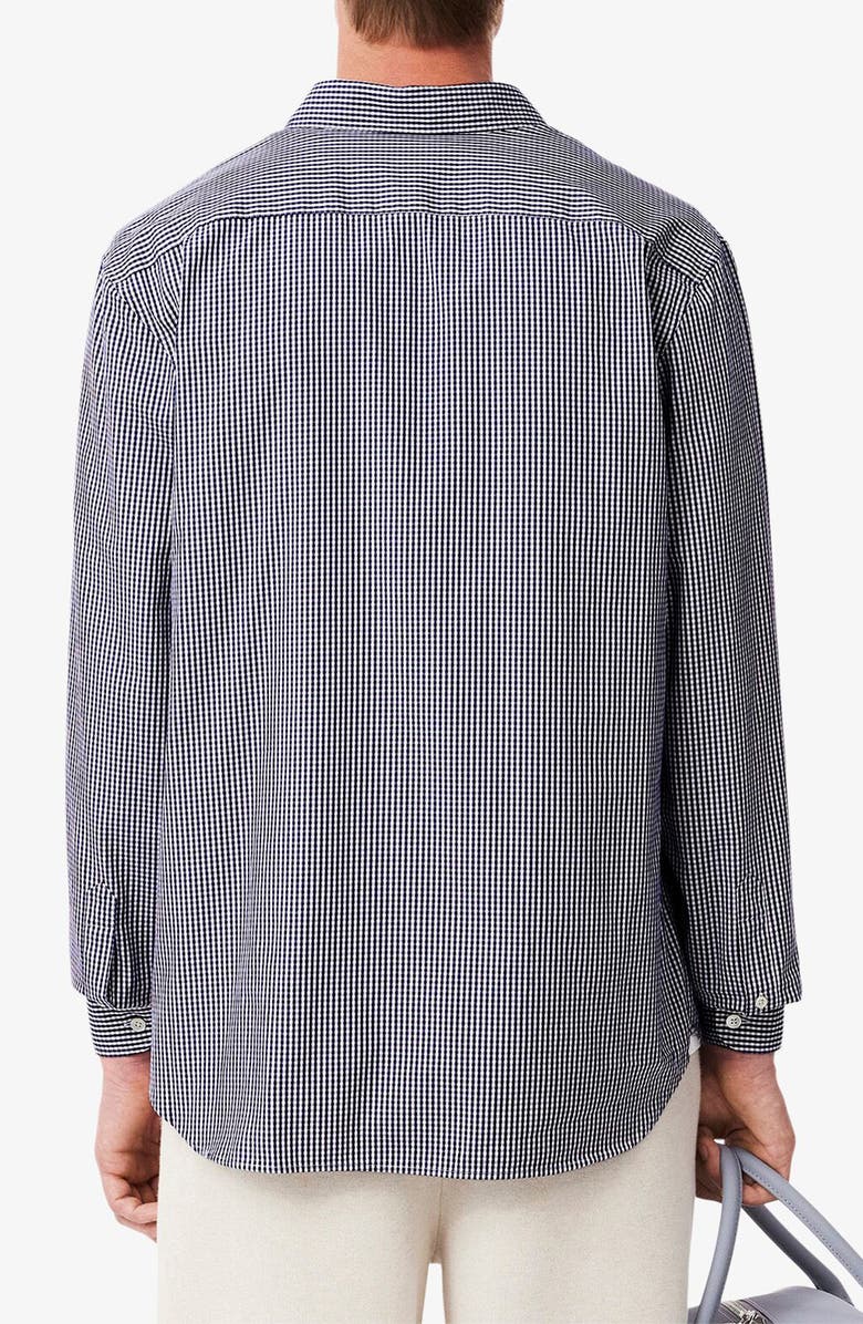 Lacoste Checker Cotton Pinpoint Button-Down Shirt, Alternate, color, White/ Navy Blue