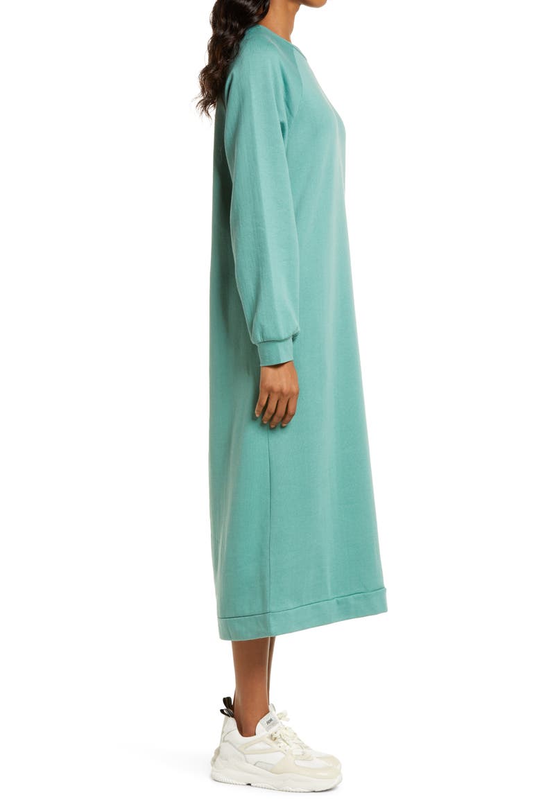 Sweatshirt Midi Dress, Alternate, color, GREEN DEEP SEA