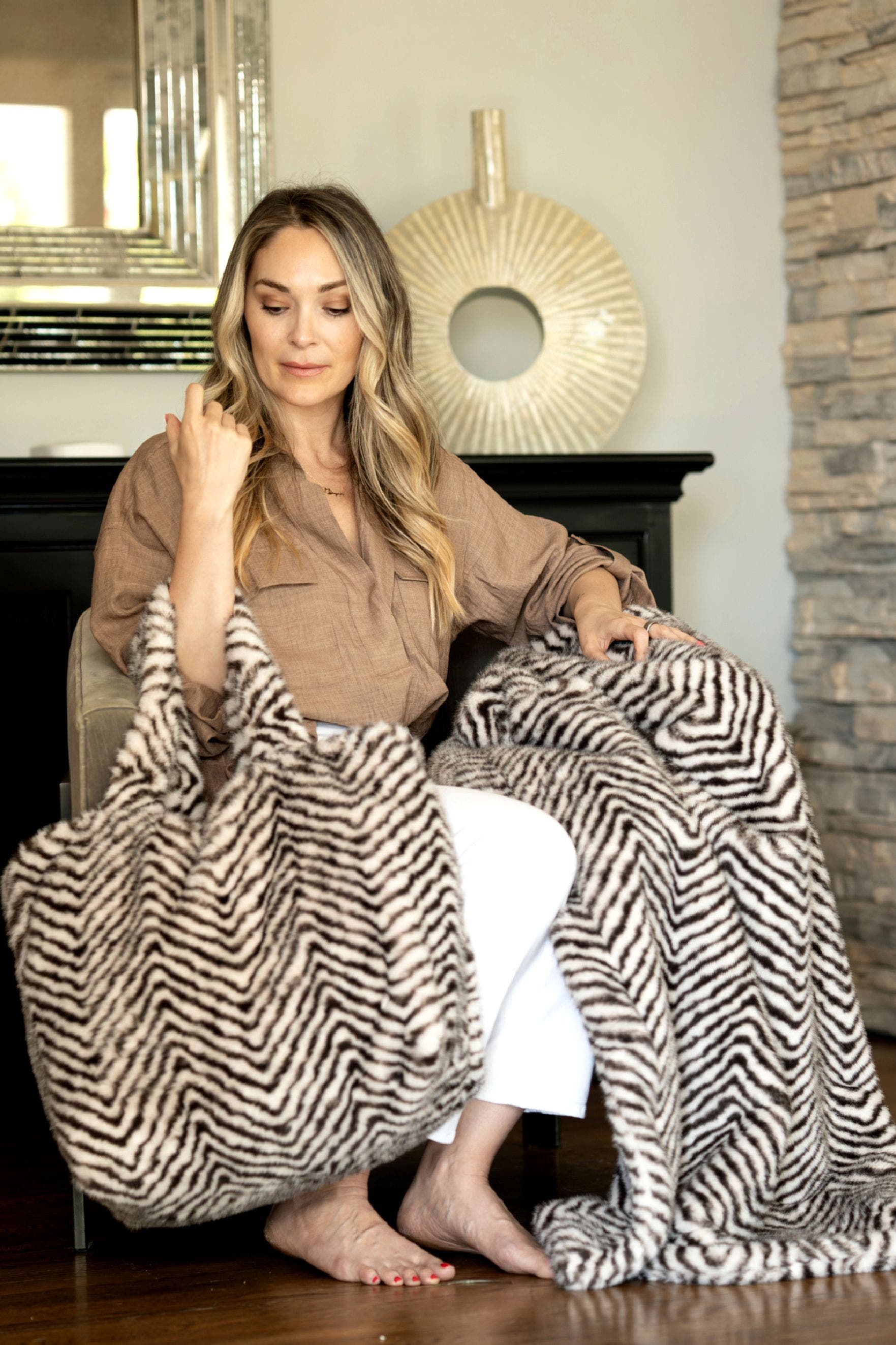 Sea To Me Blankets Luxury Travel Trio  Blanket, Tote, and Eye Mask, Alternate, color, Zebra Brown/White
