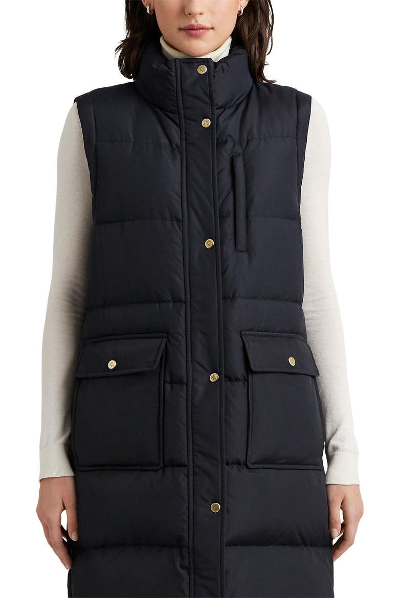 Long Down Puffer Vest, Alternate, color, DK NAVY