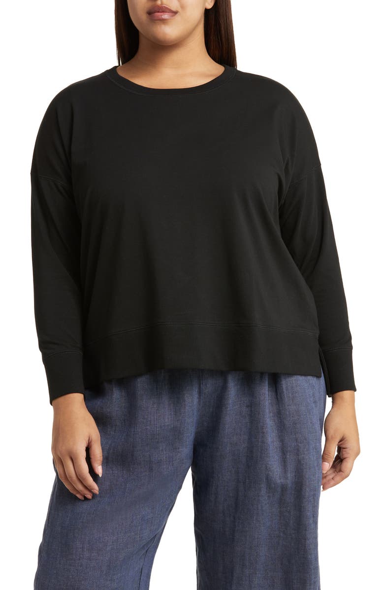 Eileen Fisher Crewneck Stretch Organic Cotton Knit Top, Main, color,