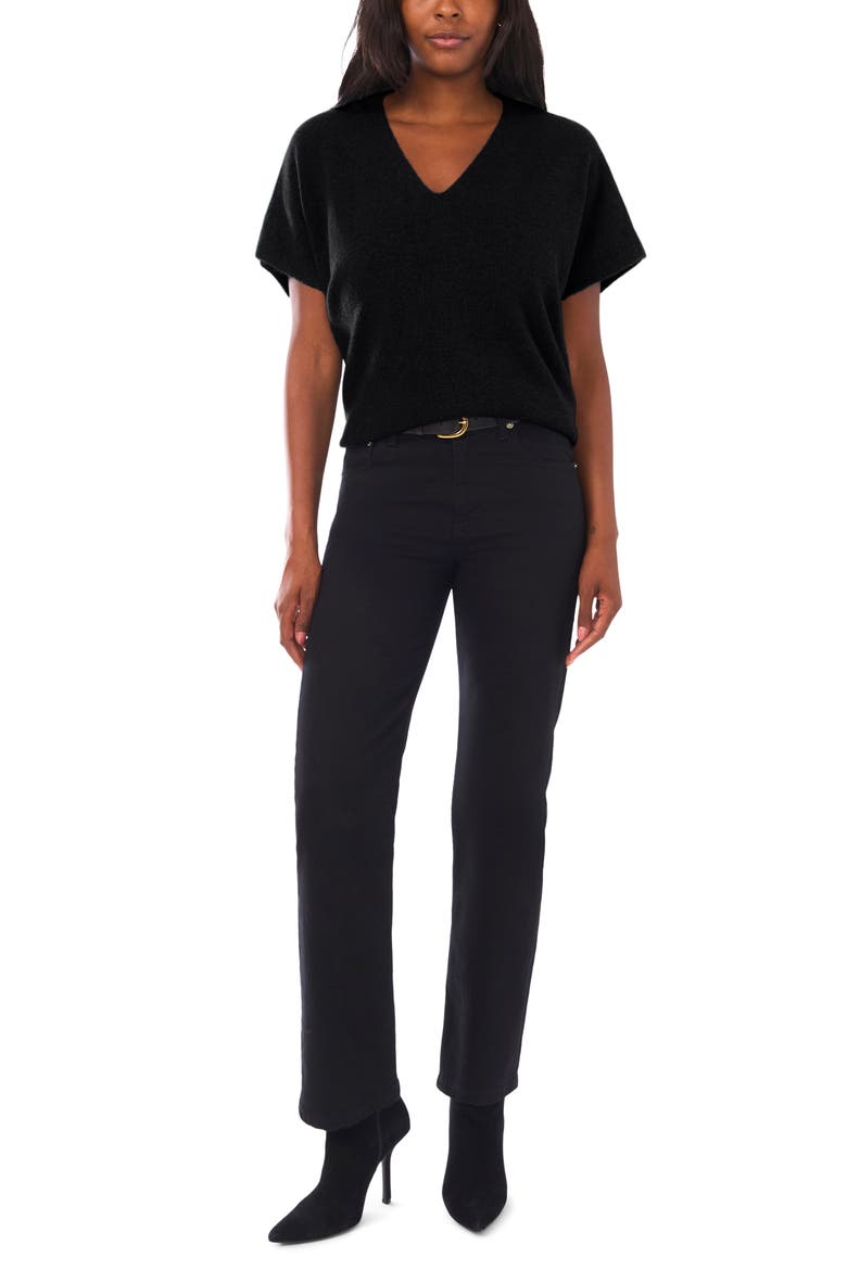 V-Neck Short Sleeve Boxy Sweater, Alternate, color, RICH BLACK