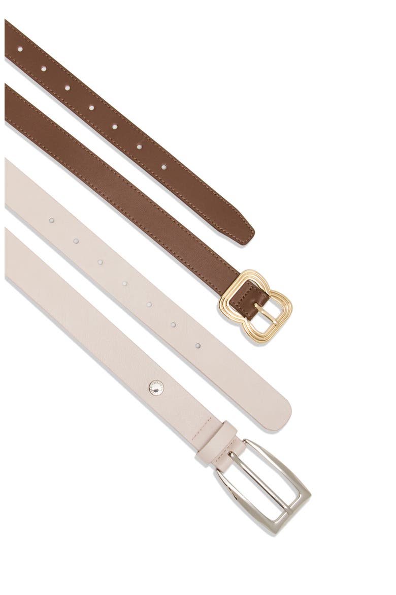Faux Leather Elongated Buckle Belt, Alternate, color, OATMEAL-BROWN