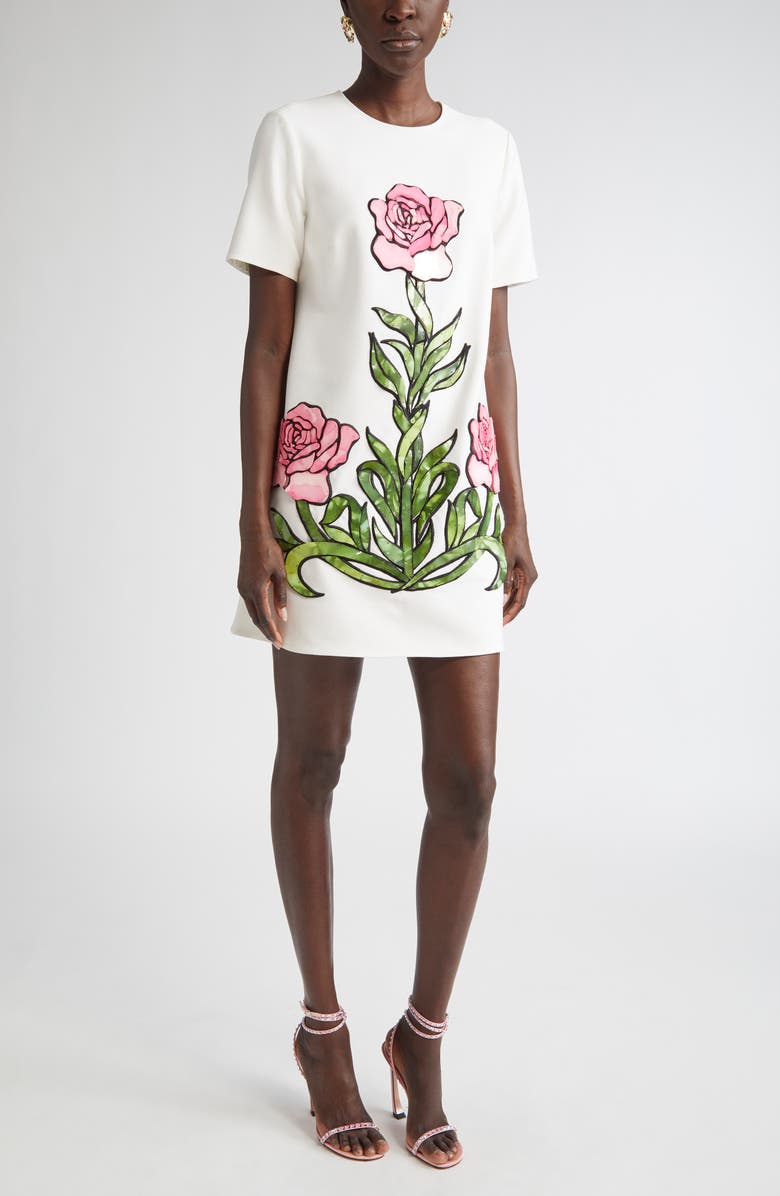 Oscar de la Renta Rose Embroidered Wool Blend Minidress, Main, color, 