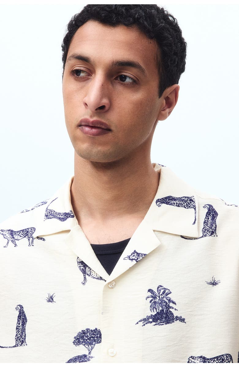 H&M Relaxed Fit Printed Resort Shirt, Alternate, color, Light Beige/Patterned
