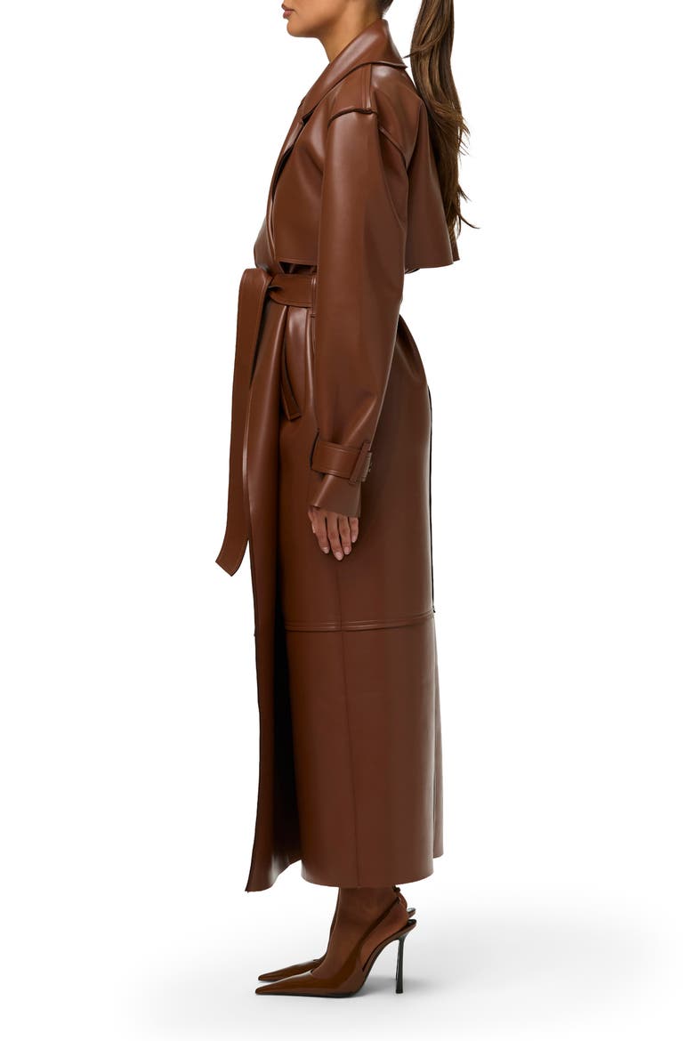 Faux Leather Trench Coat, Alternate, color, TOFFEE