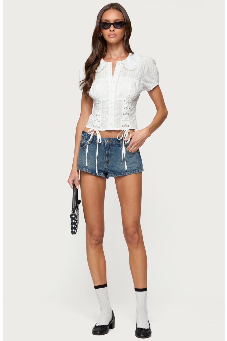 Valera Lace-Up Cotton Button-Up Shirt, Alternate, color, WHITE
