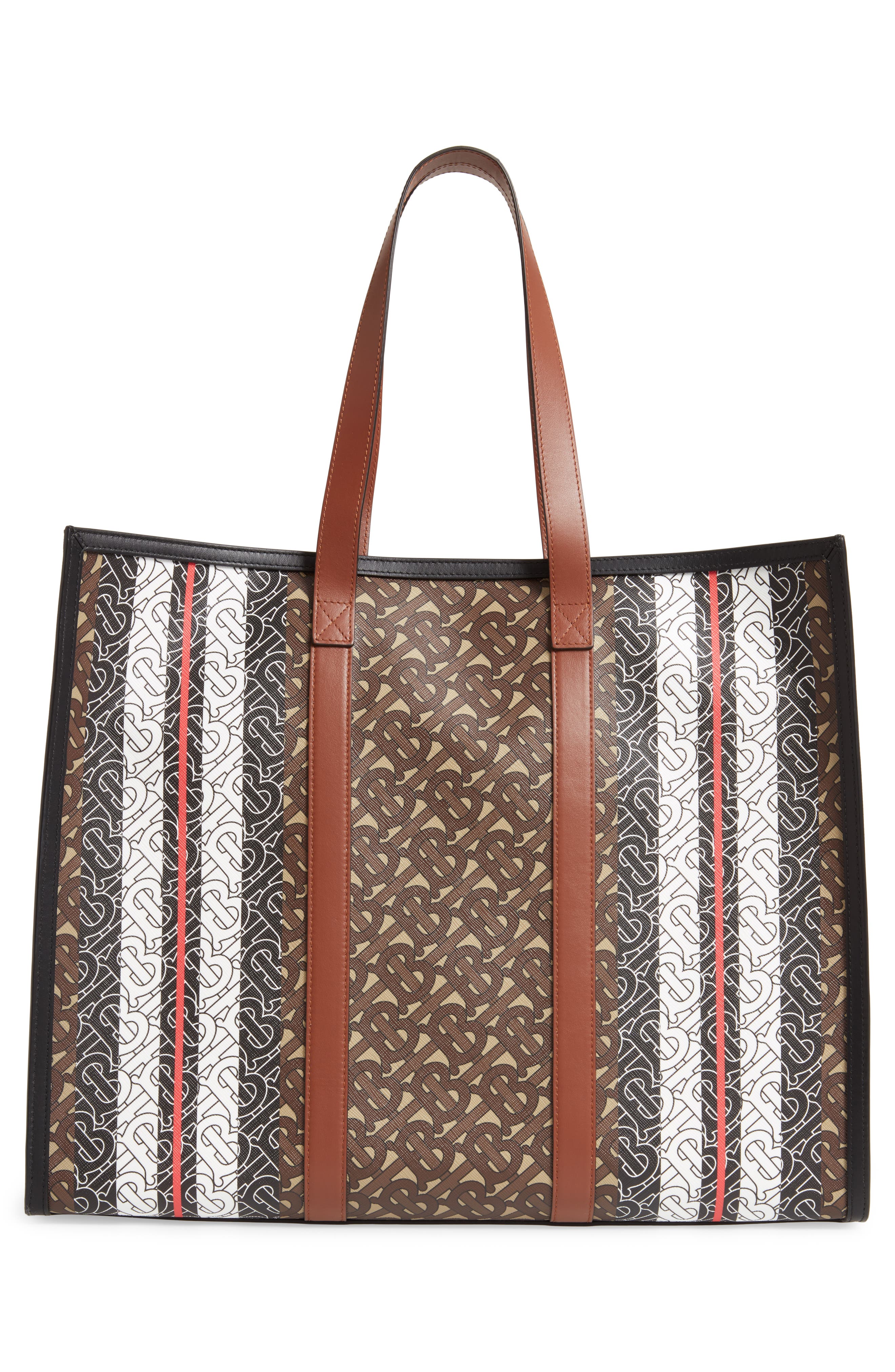 Burberry Medium Monogram Stripe E-Canvas Tote, Alternate, color, 