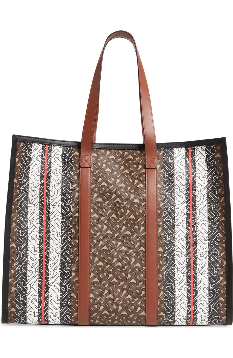 Burberry Medium Monogram Stripe E-Canvas Tote, Alternate, color,