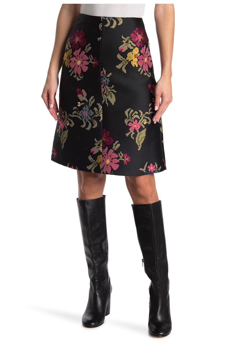 RED Valentino Pixelated Floral A-Line Skirt, Main, color, 