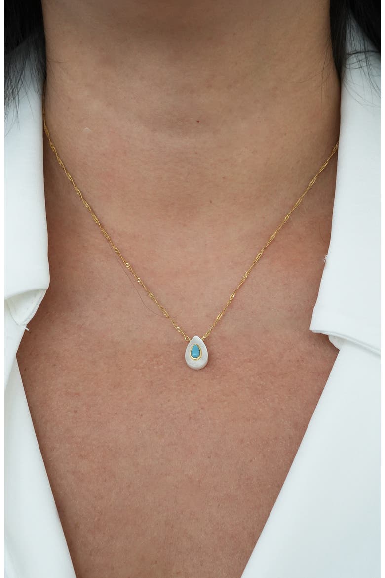 Teardrop Mother-of-Pearl & Turquoise Pendant Necklace, Alternate, color, GOLD