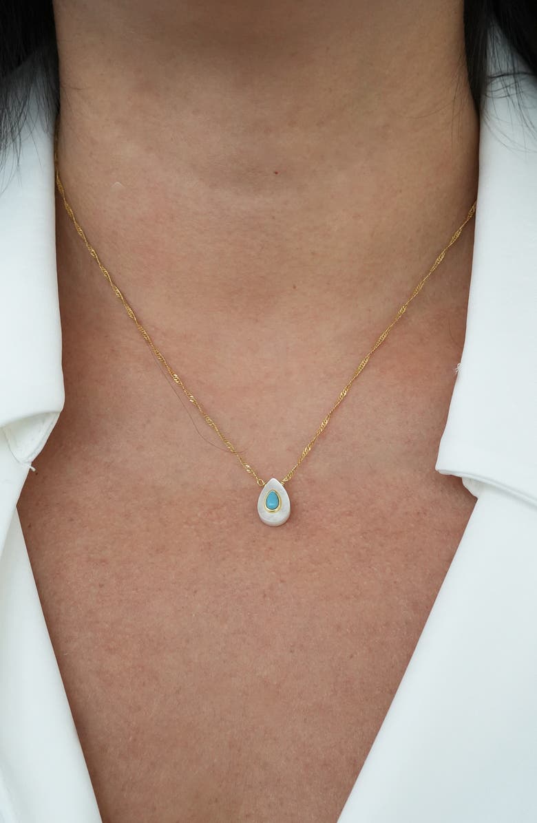 Argento Vivo Sterling Silver Teardrop Mother-of-Pearl & Turquoise Pendant Necklace, Alternate, color,