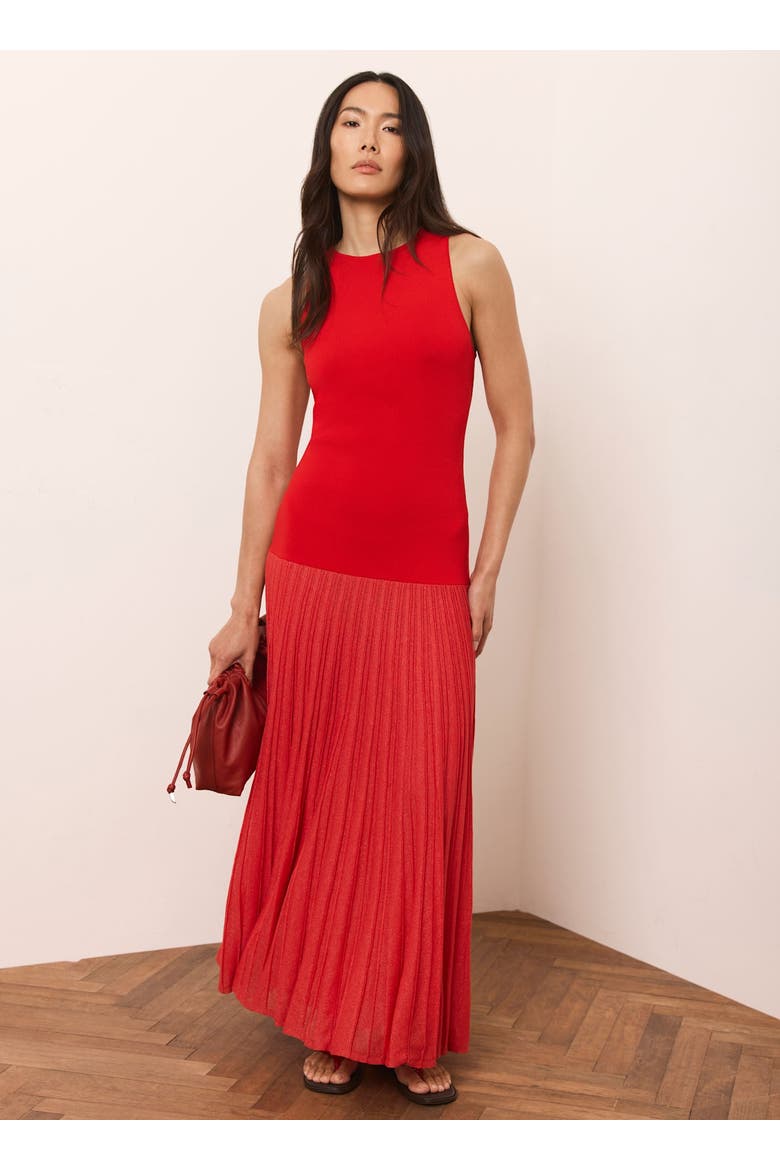 Knit Pleated Maxi Dress, Alternate, color, Red