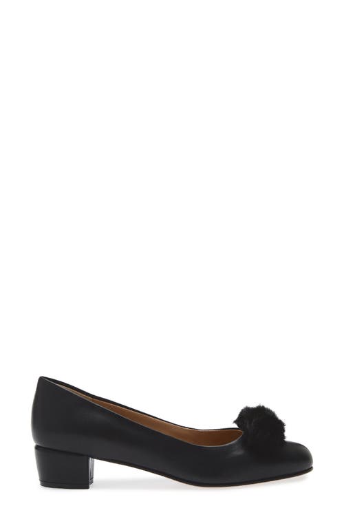Ferragamo Vara Genuine Shearling Bow Pump In Black