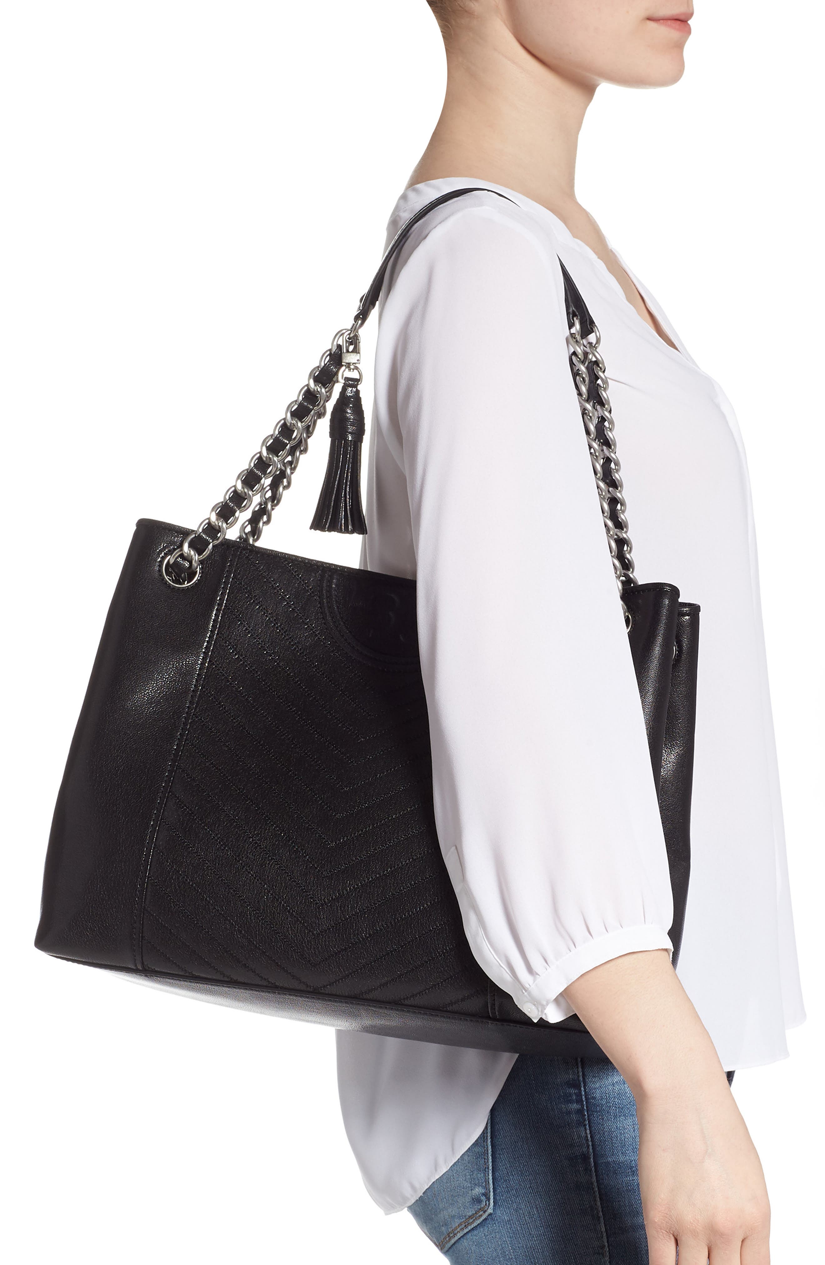 Tory Burch Fleming Distressed Leather Tote, Alternate, color, 