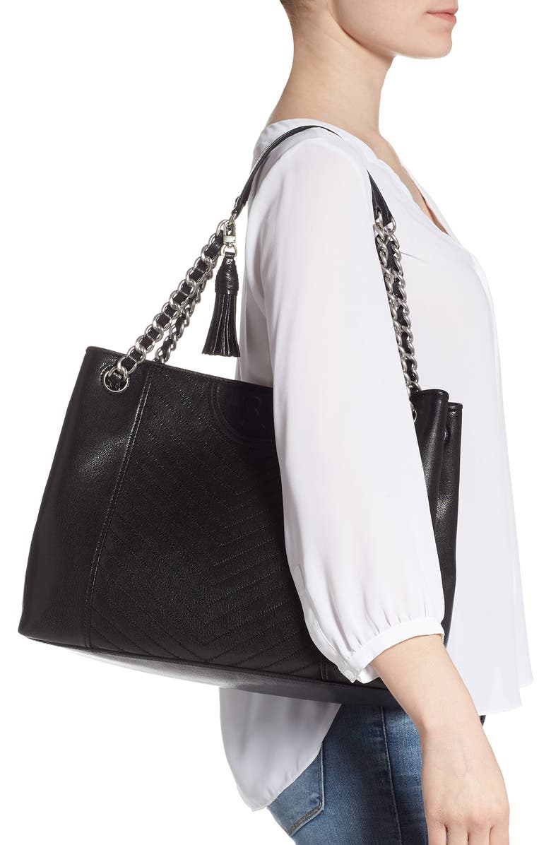 Tory Burch Fleming Distressed Leather Tote, Alternate, color,