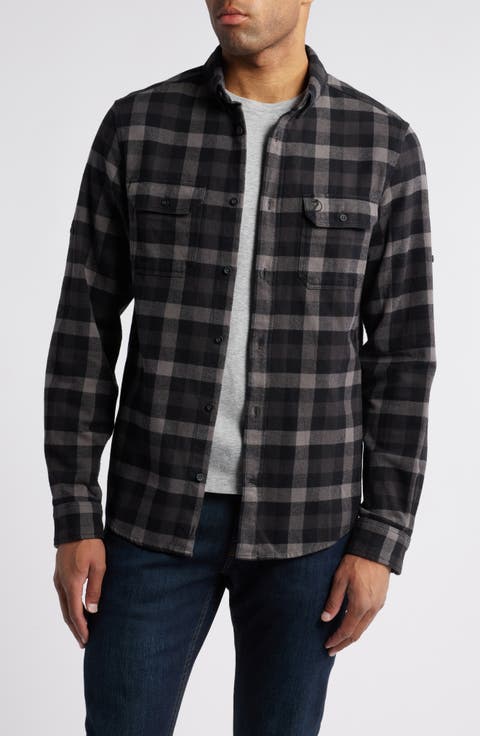Skog Trim Fit Plaid Cotton Flannel Button-Down Shirt