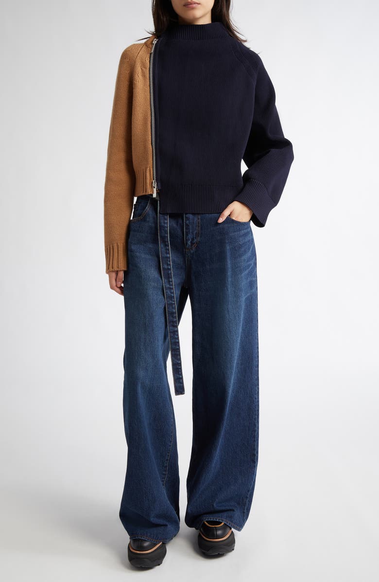 Sacai Two-Tone Asymmetric Zip Sweater, Alternate, color, 