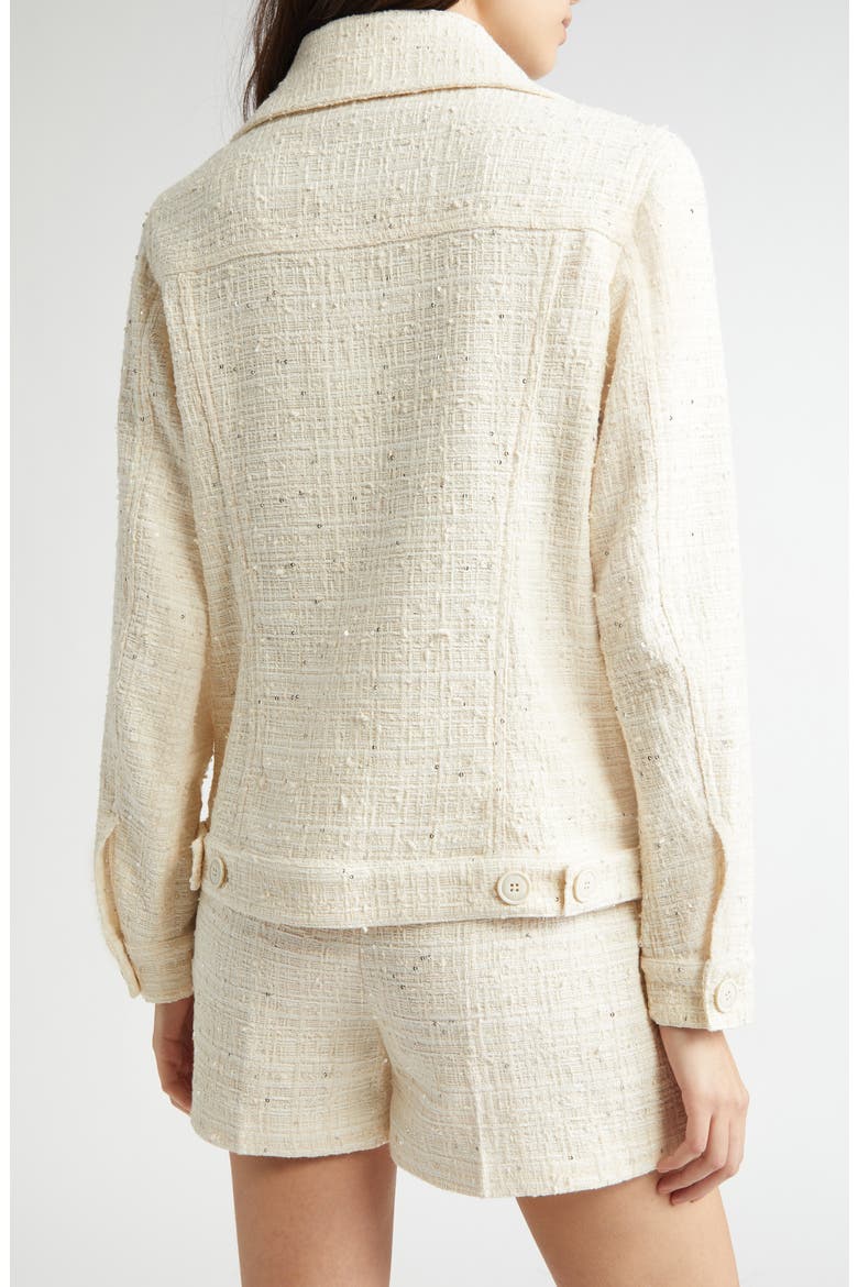 Sequin Tweed Crop Trucker Jacket, Alternate, color, OFF WHITE