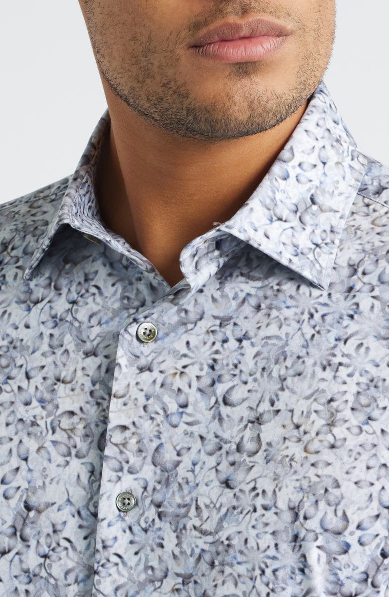 Bugatchi Jimmy OoohCotton<sup>®</sup> Floral Button-Up Shirt, Alternate, color, Platinum