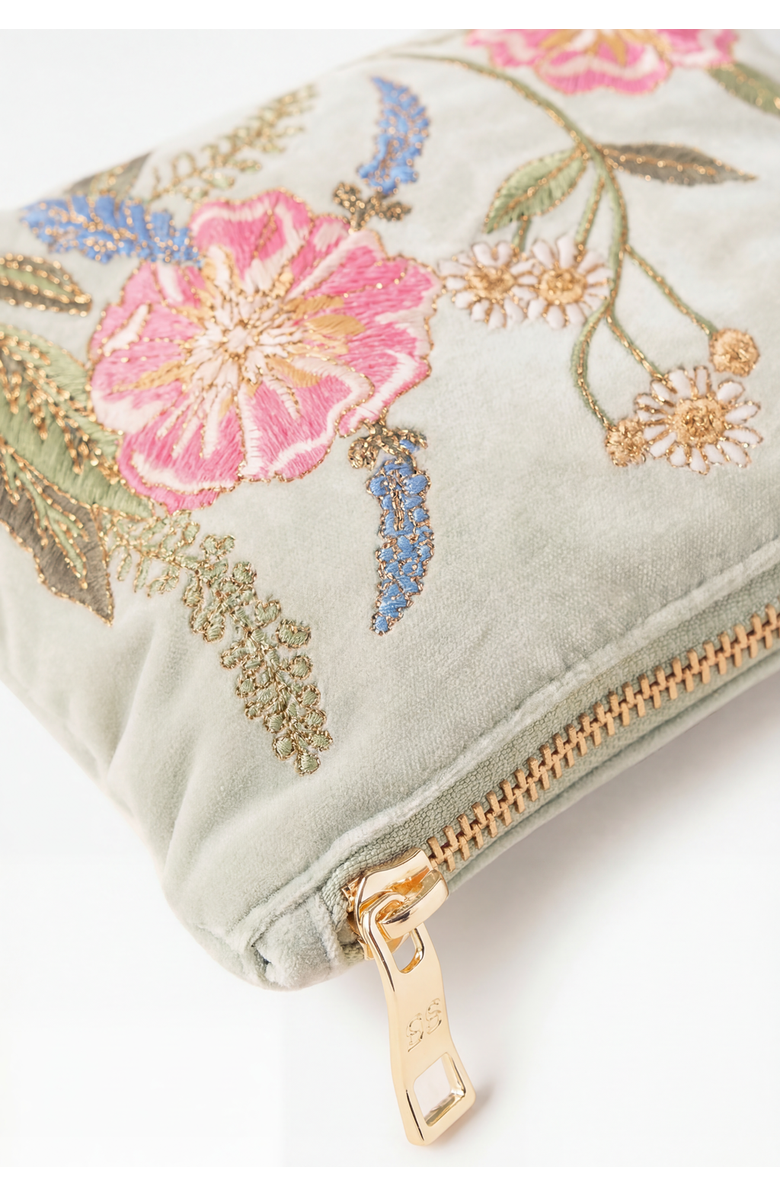 Elizabeth Scarlett Pressed Flowers Velvet Everyday Pouch, Alternate, color, Sage