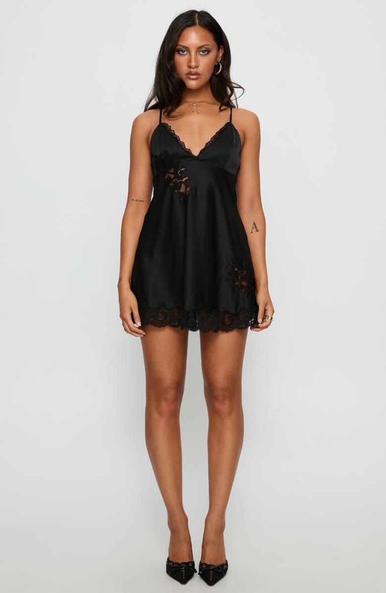 Princess Polly Aloura Spliced Satin 
Lace Mini Slipdress, Alternate, color, Black