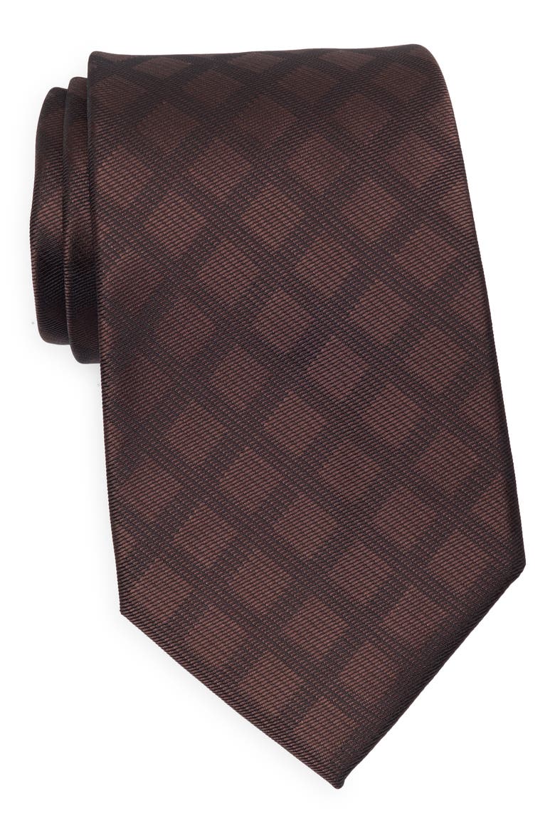 Travis Grid Print Tie, Main, color, BROWN