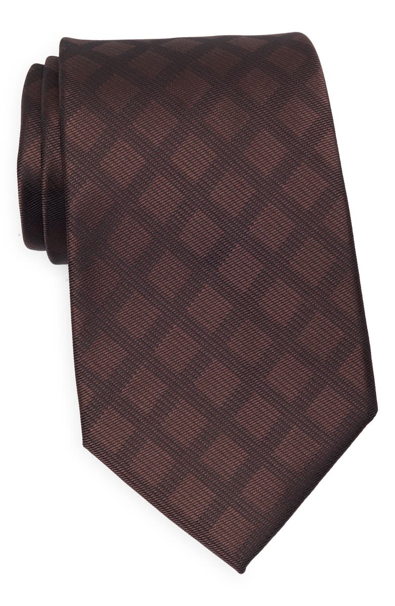 Calvin Klein Travis Grid Print Tie, Main, color, Brown