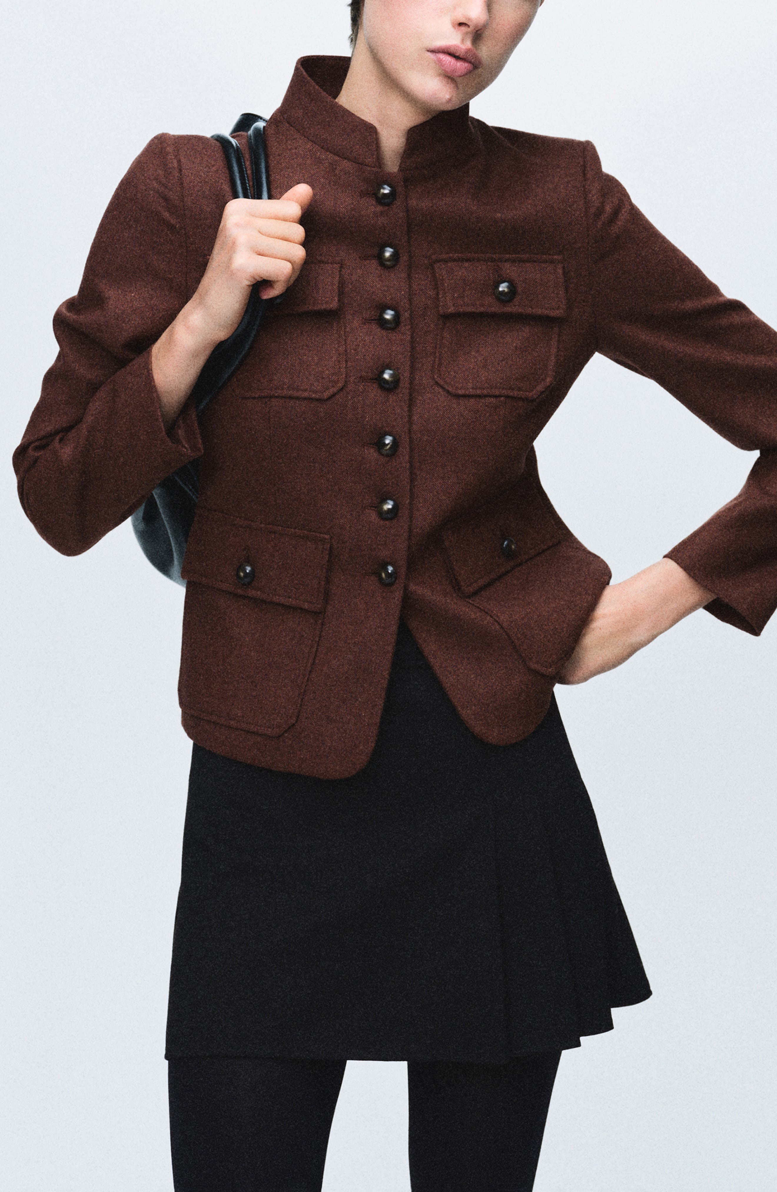 MANGO Band Collar Wool Jacket