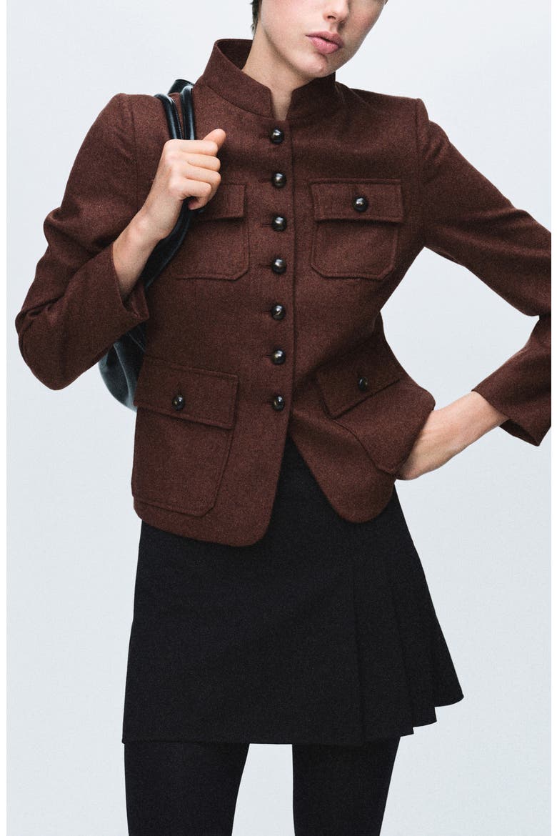 Band Collar Wool Jacket, Main, color, TOBACCO BROWN