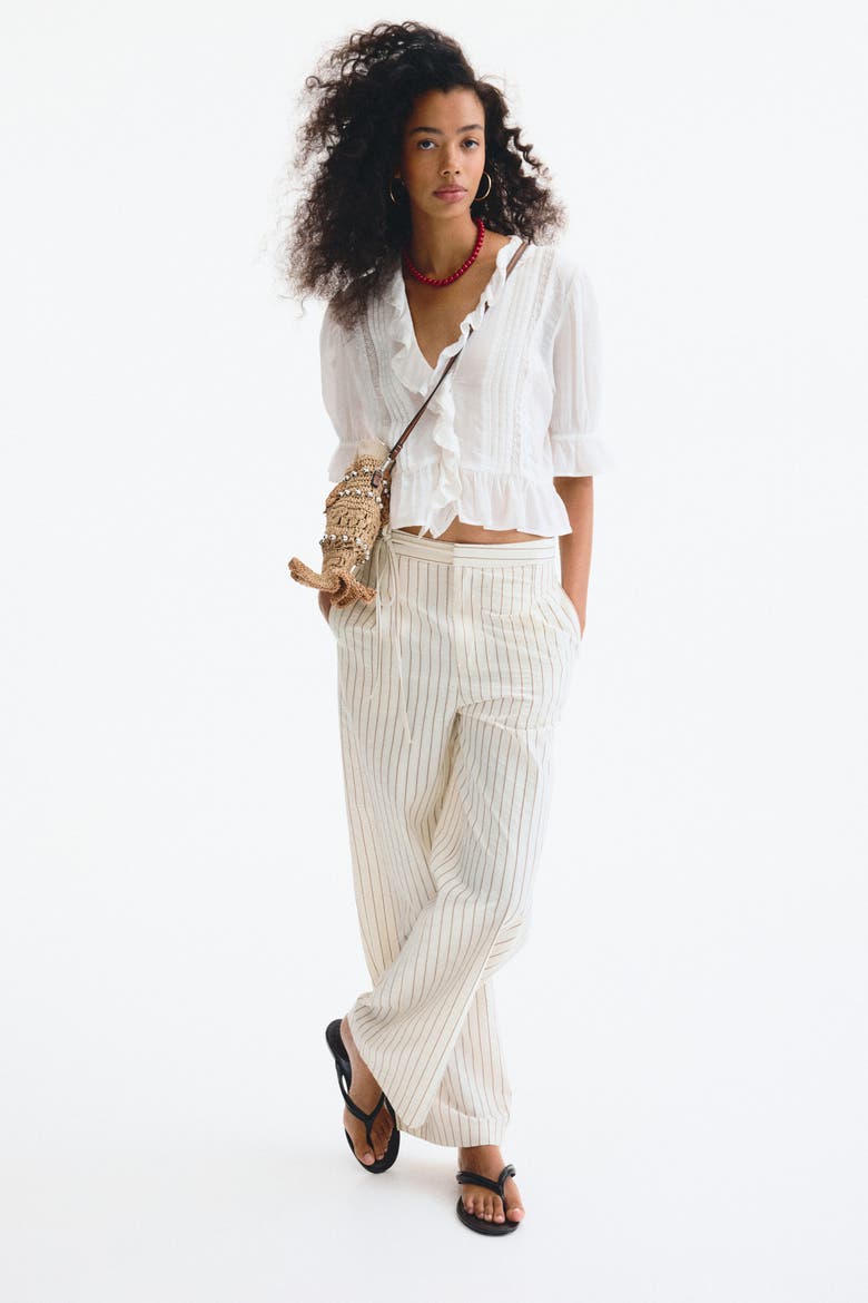 Tie-detail Trousers, Main, color, White/striped