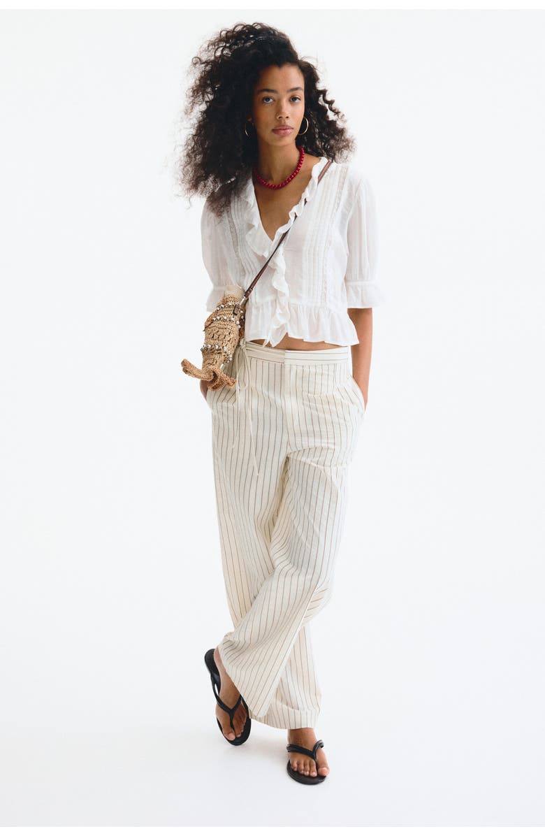 H&M Tie-detail Trousers, Alternate, color, White/Striped