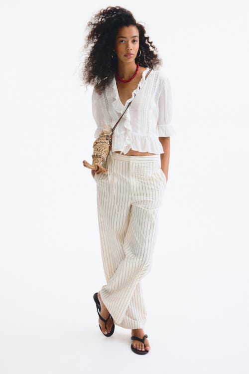H&M Tie-detail Trousers in White/striped at Nordstrom, Size 4