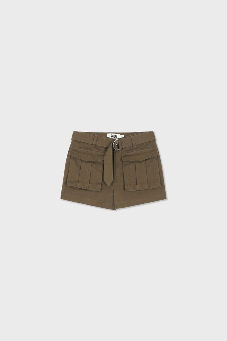 Organic Cotton Cargo Front Short With Belt, Main, color, Military Olive