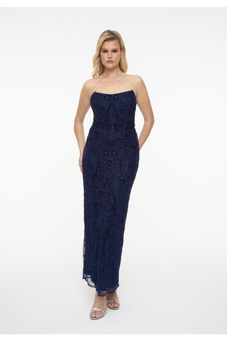 Embellished Sequin Beaded Maxi Strapless Dress, Alternate, color, MID NIGHT BLUE