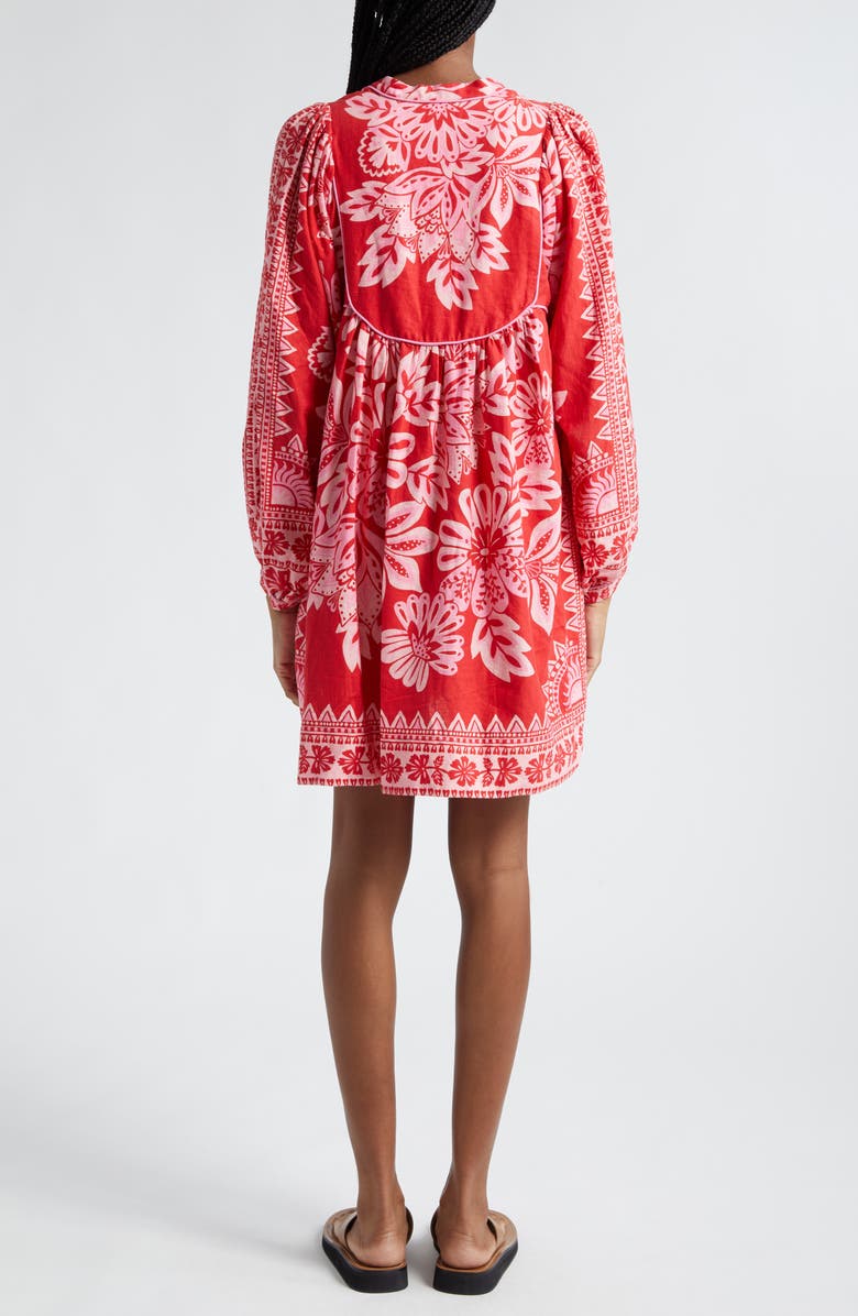 FARM Rio Floral Bracelet Sleeve Linen Blend Shift Dress, Alternate, color, 
