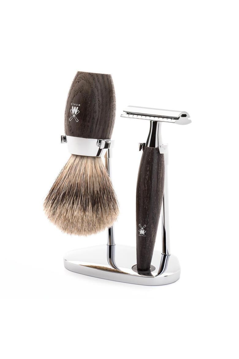 Kosmo Bog Oak 3-Piece Fine Badger & Safety Razor Shaving Set, Main, color, Bog Oak