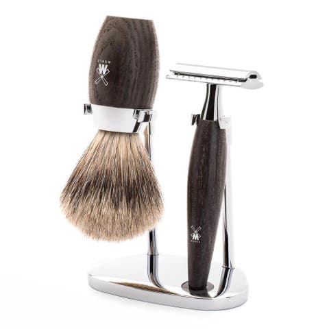 Kosmo Bog Oak 3-Piece Fine Badger & Safety Razor Shaving Set
