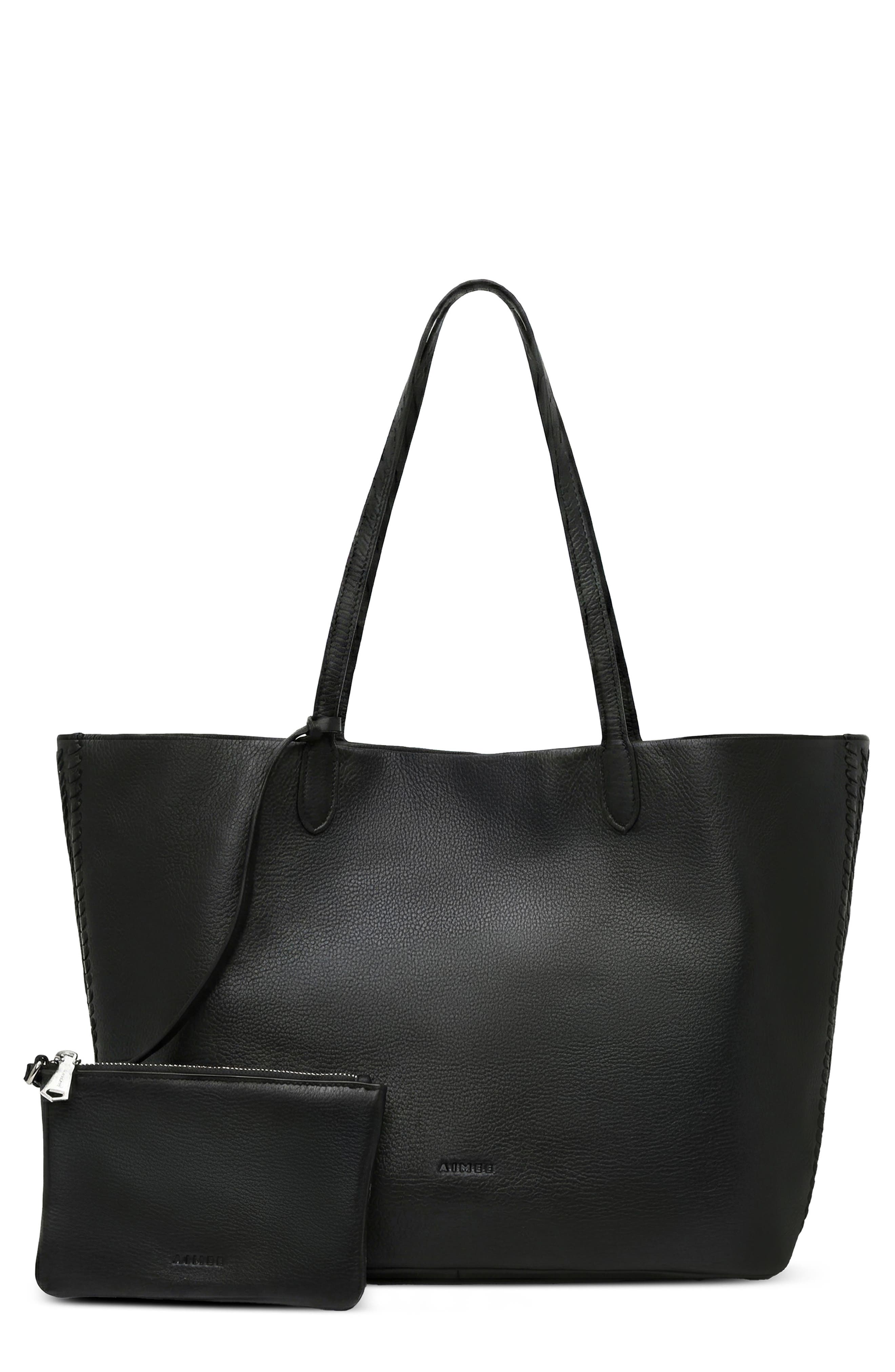 AIMEE All for Love Convertible Leather Shopper Bag, Main, color, Black