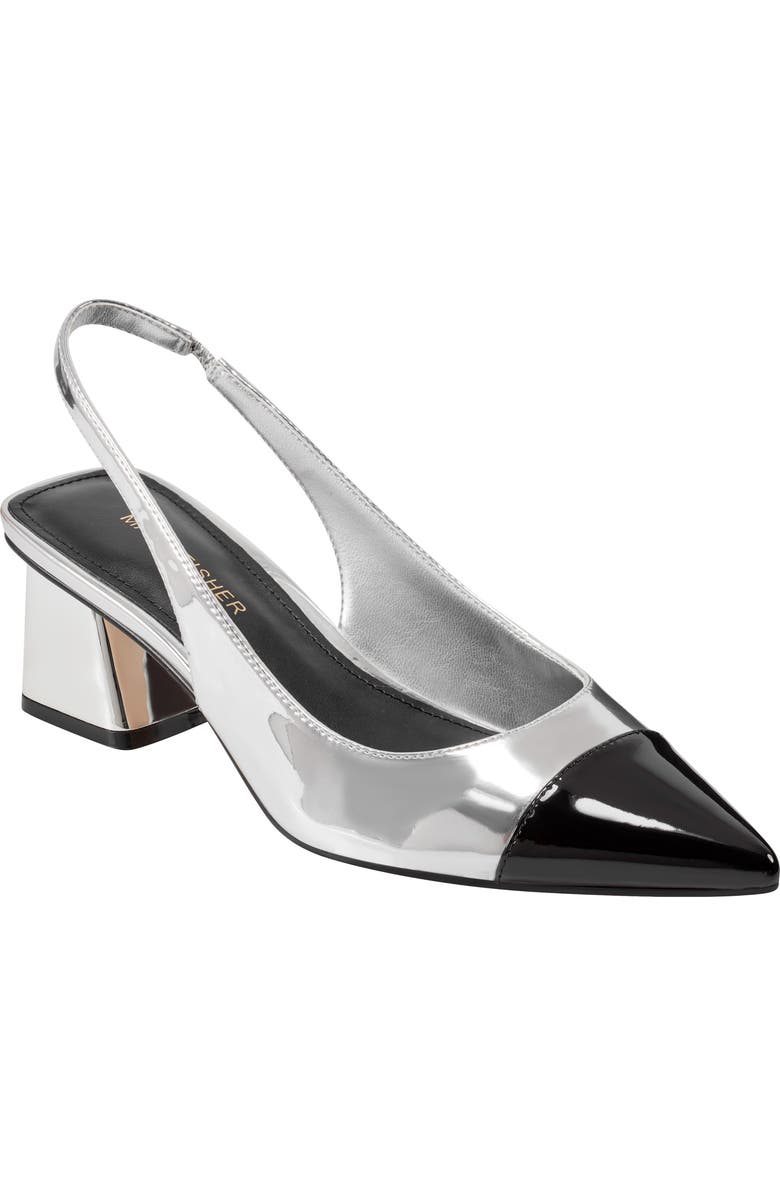 Marc Fisher Mirrored Block Heel Slingback Pump, Main, color, Silver