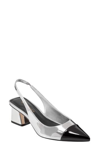Marc Fisher Mirrored Block Heel Slingback Pump In Silver