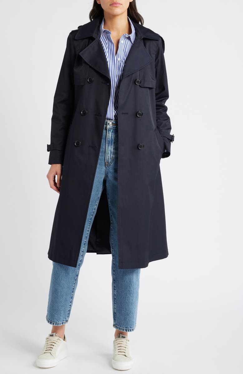 Sam Edelman Double Breasted Belted Trench Coat, Alternate, color, Navy
